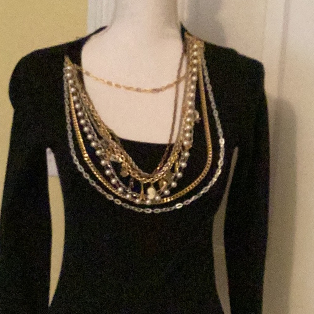 Lillie Rubin Vintage Black Silk Blend Sweater w/ Rows of Embellishments